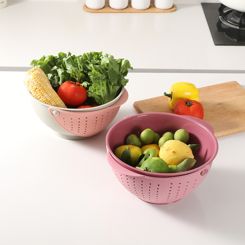 Kitchen Drain Basket Bowl 360 Degree Rolling Pp Colander Strainer Set Rice Fruit Vegetables Washing Colander Basket