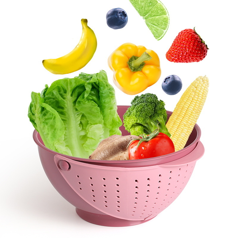 Kitchen Drain Basket Bowl 360 Degree Rolling Pp Colander Strainer Set Rice Fruit Vegetables Washing Colander Basket