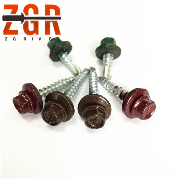 Building Roofing RAL Color painted Hexagonal hex washer head self drilling screws