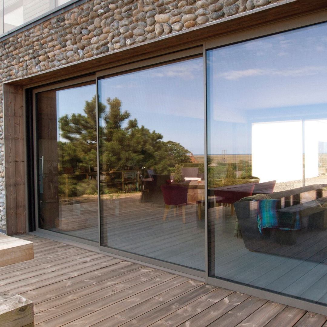 Modern Minimal framing glass sliding doors frameless patio door with concealed track