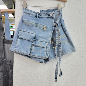 Wholesale summer fashion cargo denim shorts high waist blue jean skirts women