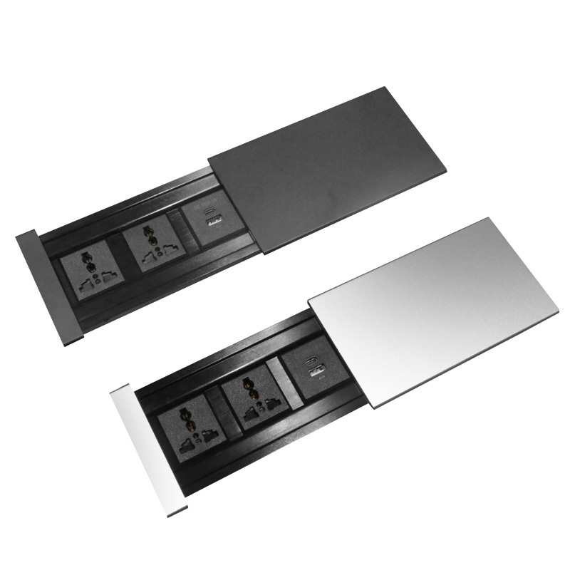 US Eu Plug Socket Furniture Recessed Hidden Sliding Cover Power Socket With USB Port and Network Tabletop Multimedia