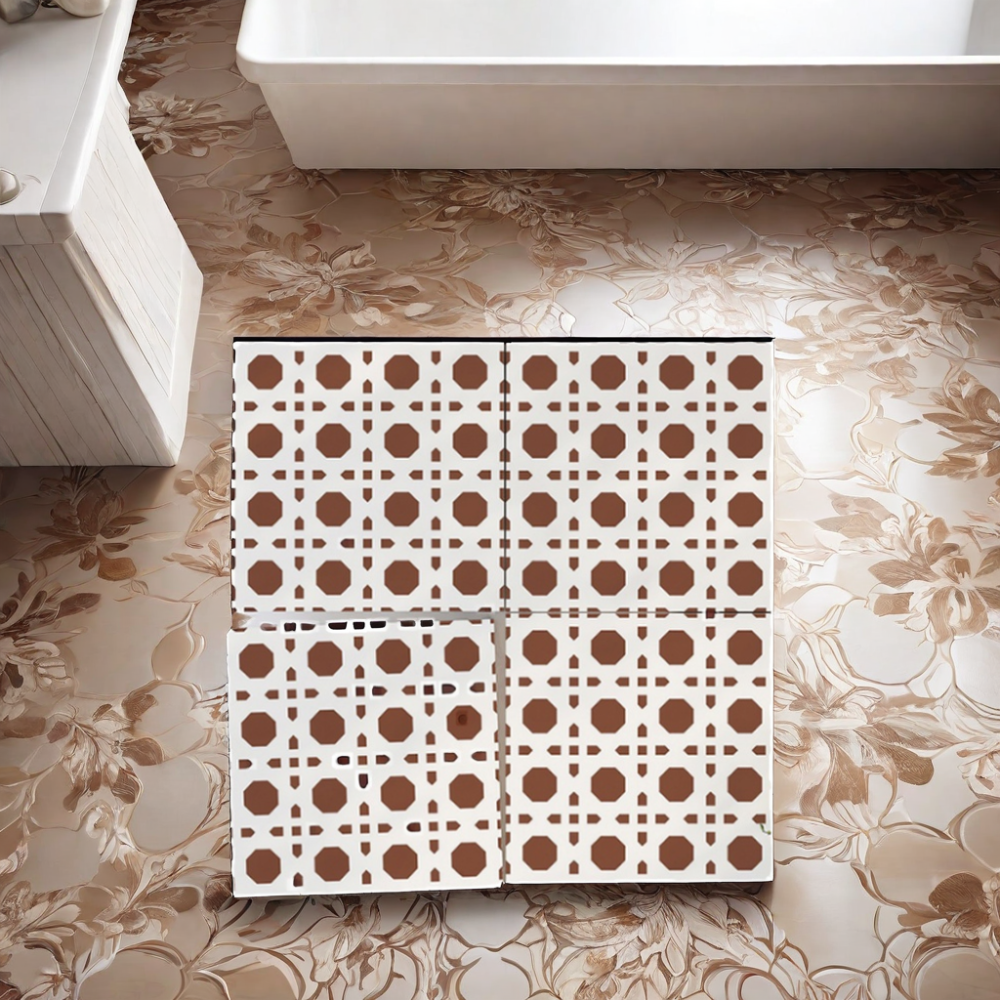 Modern 300x300mm Small Floral Anti-Slip All Ceramic Tiles Caramel Colored Bathroom Kitchen Floor Tiles for Balcony Small Spaces