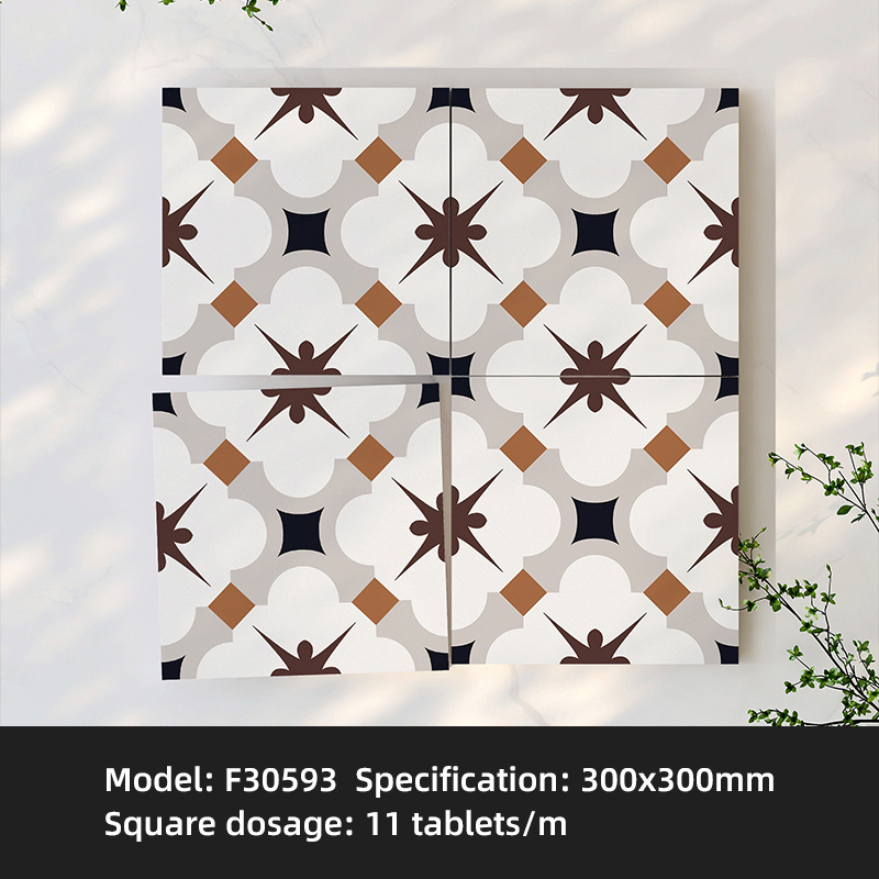 Modern 300x300mm Small Floral Anti-Slip All Ceramic Tiles Caramel Colored Bathroom Kitchen Floor Tiles for Balcony Small Spaces