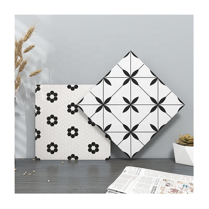 300X300mm Nordic Black and White Matte Geometric Ceramic Tiles Art Small Porcelain Tiles Homestay Wall and Floor Bricks Non-Slip