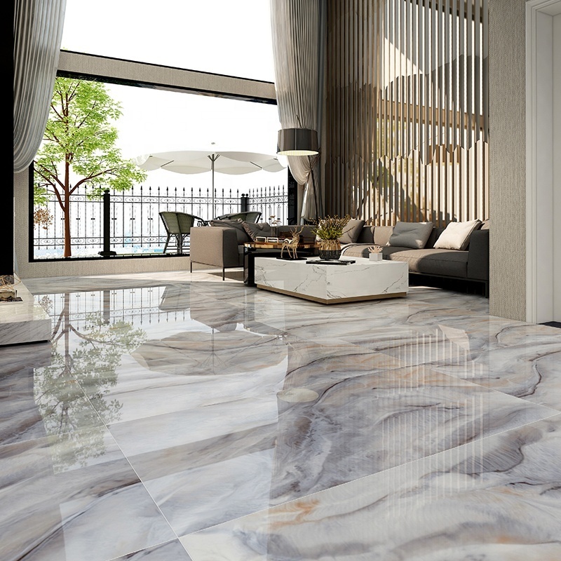 Polished Grey Marble Porcelain Tile 750x1500mm Luxury Glossy Calacata white stone look ceramic floor tiles