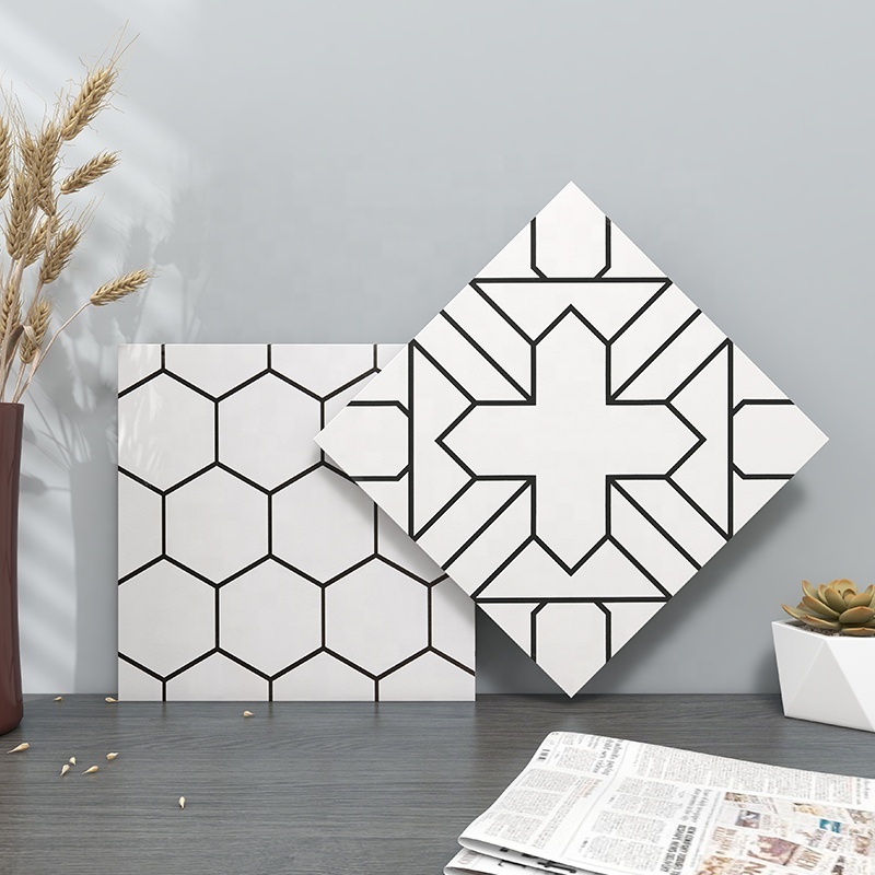 300X300mm Nordic Black and White Matte Geometric Ceramic Tiles Art Small Porcelain Tiles Homestay Wall and Floor Bricks Non-Slip