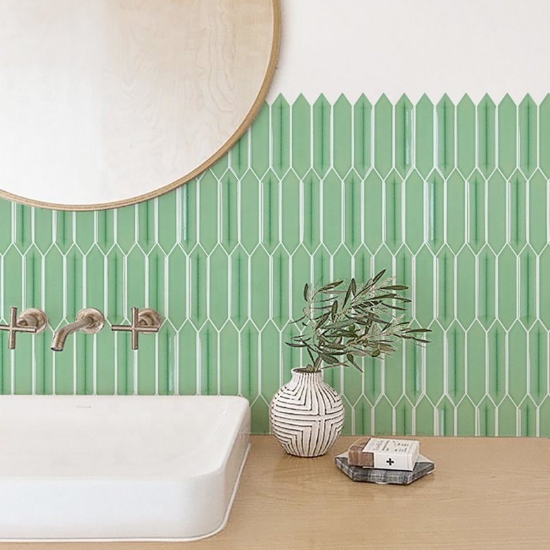 312x285mm Railings Look Polished Glazed Green Stripes Mosaic Wall Bricks Home Decoration Wall Tiles for Bathroom Kitchen Toilet