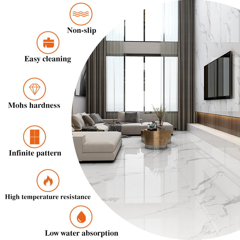 White Glossy Full-Body Marble Floor 750x1500mm Premium Big Size polished glazed Metallic Porcelain Ceramic Tiles for Living Room