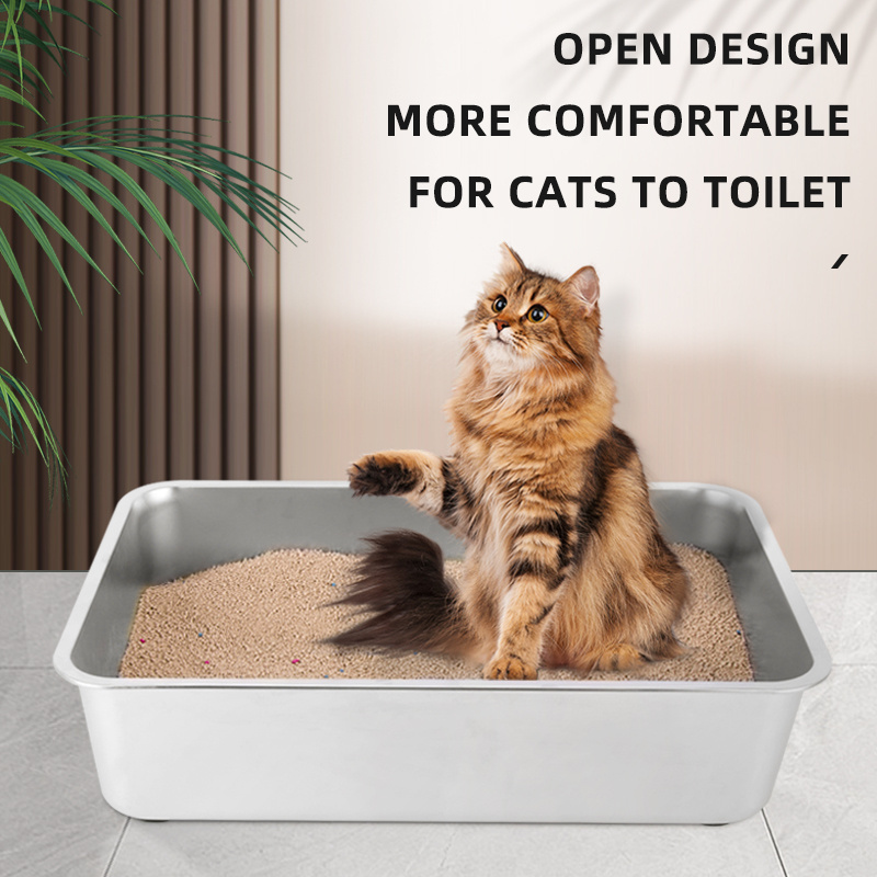 stainless steel xl litter box  stainless steel cat litter box with  anti-slip rubber  for manual cleaning