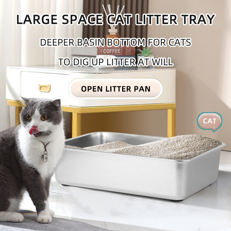 stainless steel xl litter box  stainless steel cat litter box with  anti-slip rubber  for manual cleaning