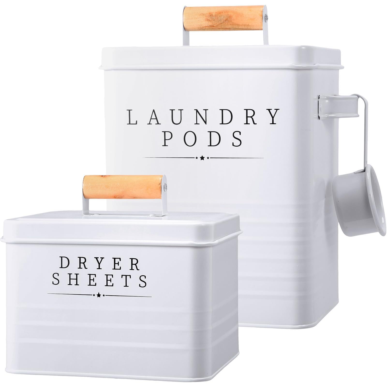 Laundry Room Storage Box with Lid Metal Laundry Dryer Sheet Dispenser 2 Pcs Laundry Pods Container with Dryer Sheet Holder