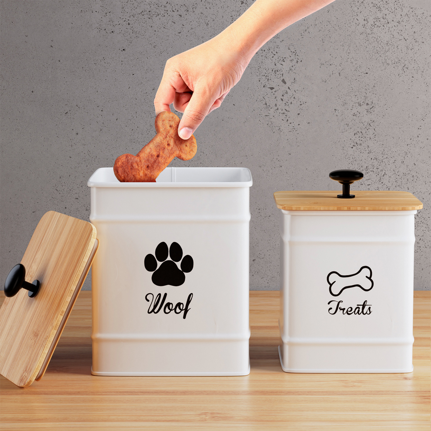 Airtight Set of 2 Dog Treat Jars with Lids Airtight Cat Food Jars Dog Treat Canister  Pet Treat Container