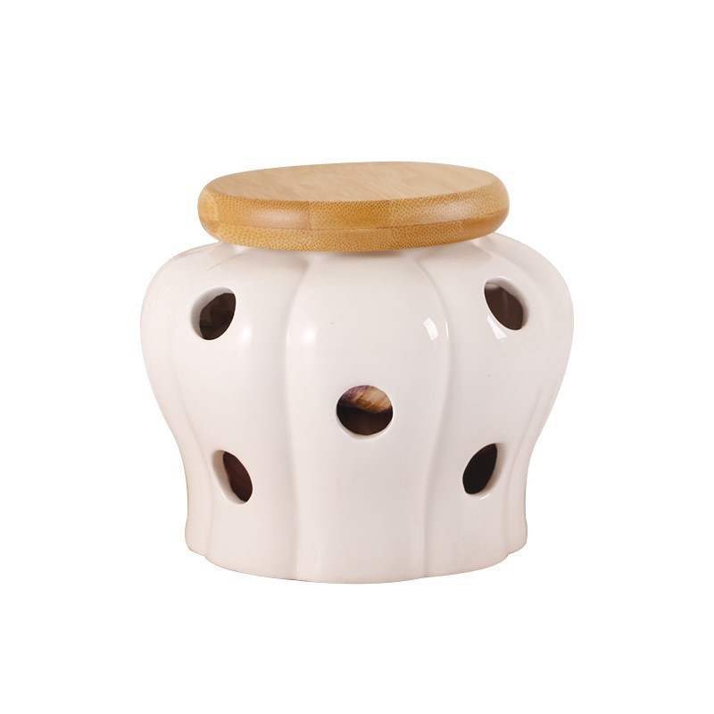 Farmhouse Round Vegetable Bin Kitchen Onion Garlic Storage Box Kitchen Jar Garlic Chili Keeper Ceramic Container