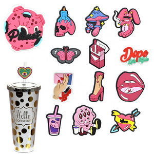 Hot Sell wholesale custom reusable splash proof drinking kawaii animal pink preppy straw charms straw topper