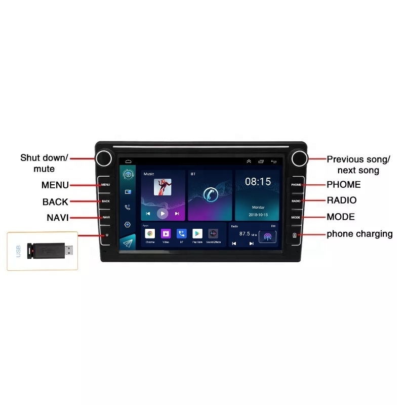 New 8 inch Car Audio Android 1GB 16GB Dual Knob Physical Button Android Car Universal Machine Navigation GPS BT WIFI Car Player