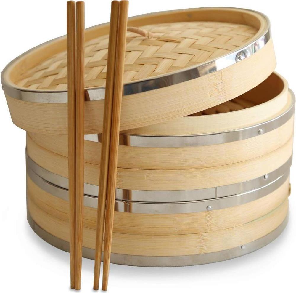 Eco friendly Multi-function Food steamer with Stainless Steel Ring Dumpling Bamboo Steamer basket