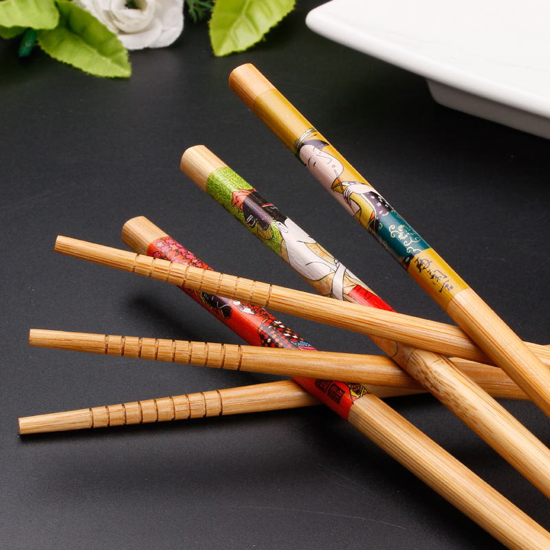 High quality customizable bulk cheap Japanese and Korean printing reusable bamboo and wood sushi chopsticks