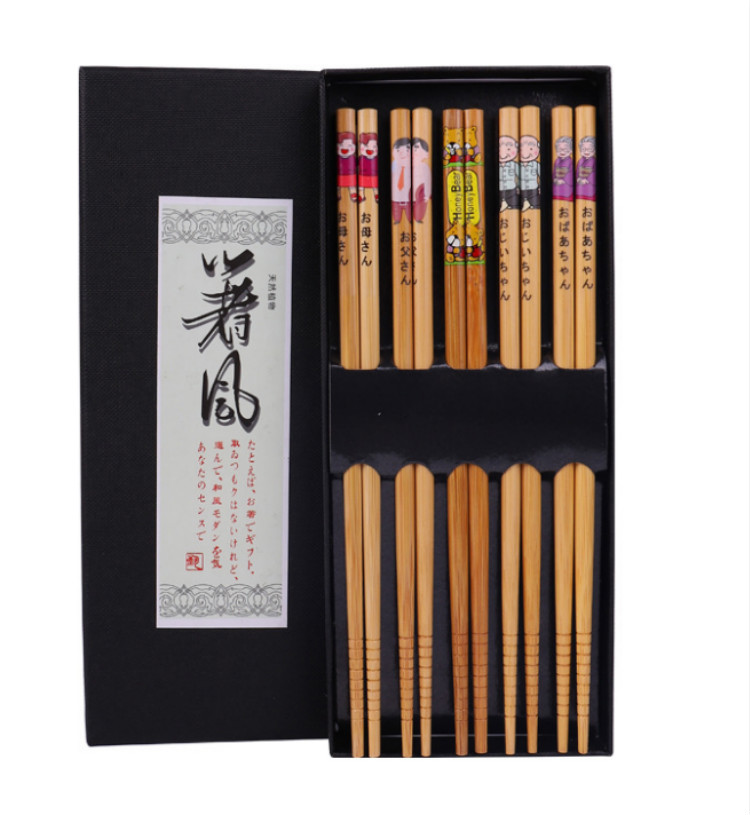 Wholesale Bulk Cheap Prices Japanese Korean Style Printed Reusable Bamboo Wood Sushi Chopsticks