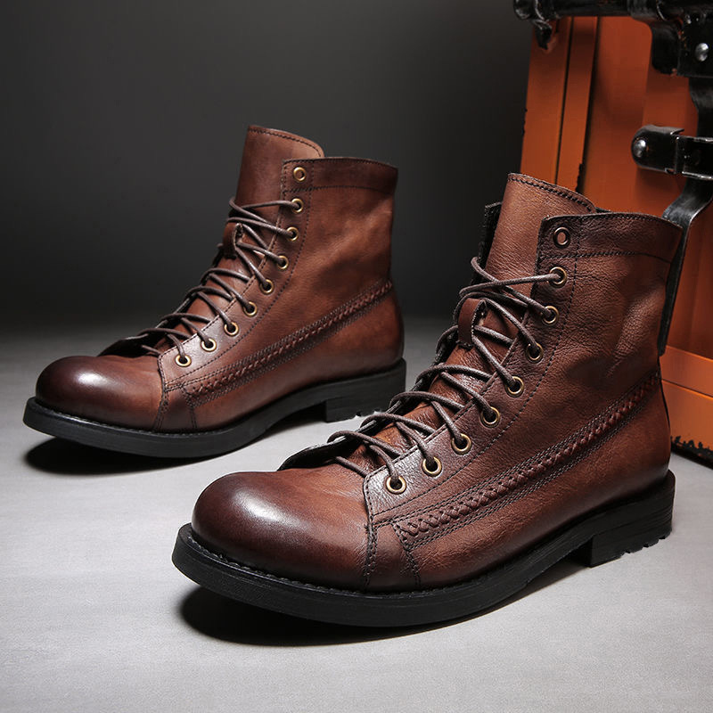 New Style Vintage Faux Leather Men's Fashion Martin Boots Lace-Up Flat Casual Boots Ankle Boots for Men