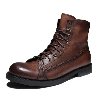 New Style Vintage Faux Leather Men's Fashion Martin Boots Lace-Up Flat Casual Boots Ankle Boots for Men