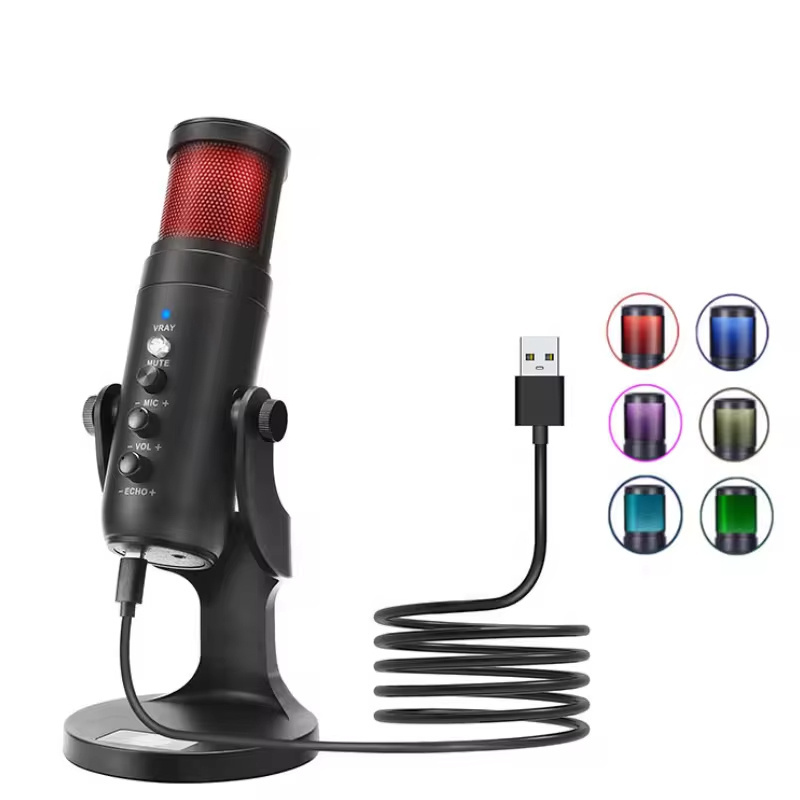 2024 New Jmary mcw9 USB Professional Home Entertainment Condenser Mic Desktop Podcast Rgb Gaming Microphone