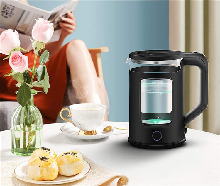 China Factory wholesale Novel Hot Water Temperature Control Portable Electric Glass Kettle Safety Coffee Water Boiler OEM