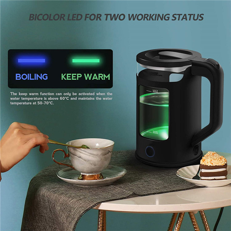 China Factory wholesale Novel Hot Water Temperature Control Portable Electric Glass Kettle Safety Coffee Water Boiler OEM