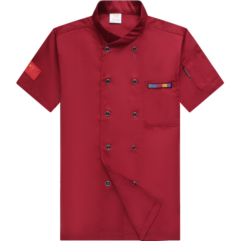 Customized Logo Chef Jacket Coat Short Sleeve Hotel Kitchen Restaurant Workwear Catering Cook Uniform With Pocket