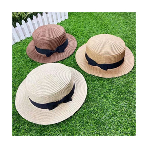 Custom Women Elegant Simple Retro Bowknot Sunscreen Straw Hat Flat Wide Brim Beach Hat