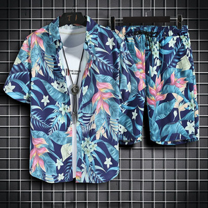 Beach Wear Set Quick Dry Satin Polyester Men's Button Down Collar Hawaiian Shirt Tropical Beach Shirts