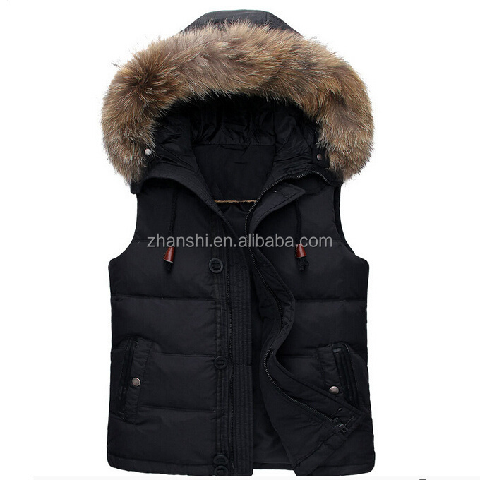 Wholesale man weighted vests for fitness down padded puffer coat fur gilets