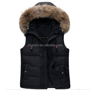 Wholesale man weighted vests for fitness down padded puffer coat fur gilets