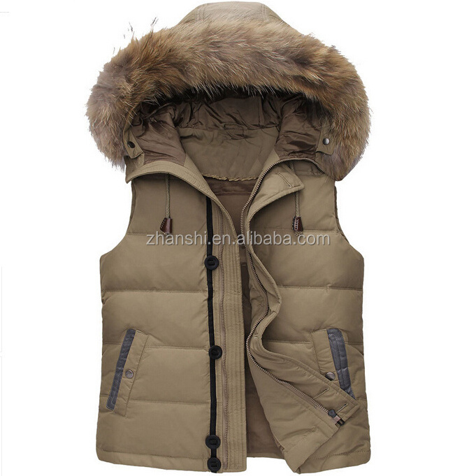 Wholesale man weighted vests for fitness down padded puffer coat fur gilets