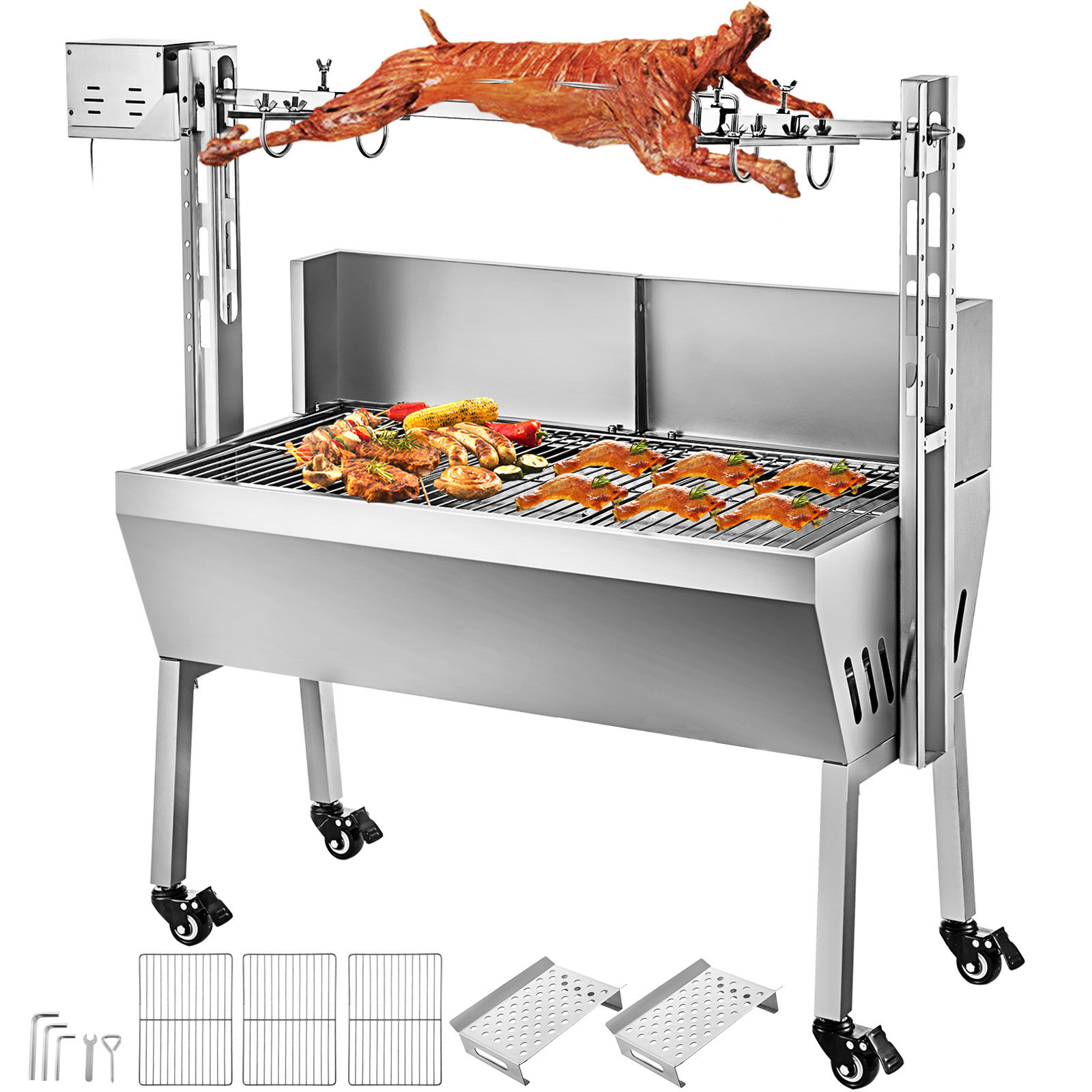 Stainless Steel Electric Rotary Chicken Grill Machine Rotating Rotisserie Suckling Pig Charcoal BBQ Grill