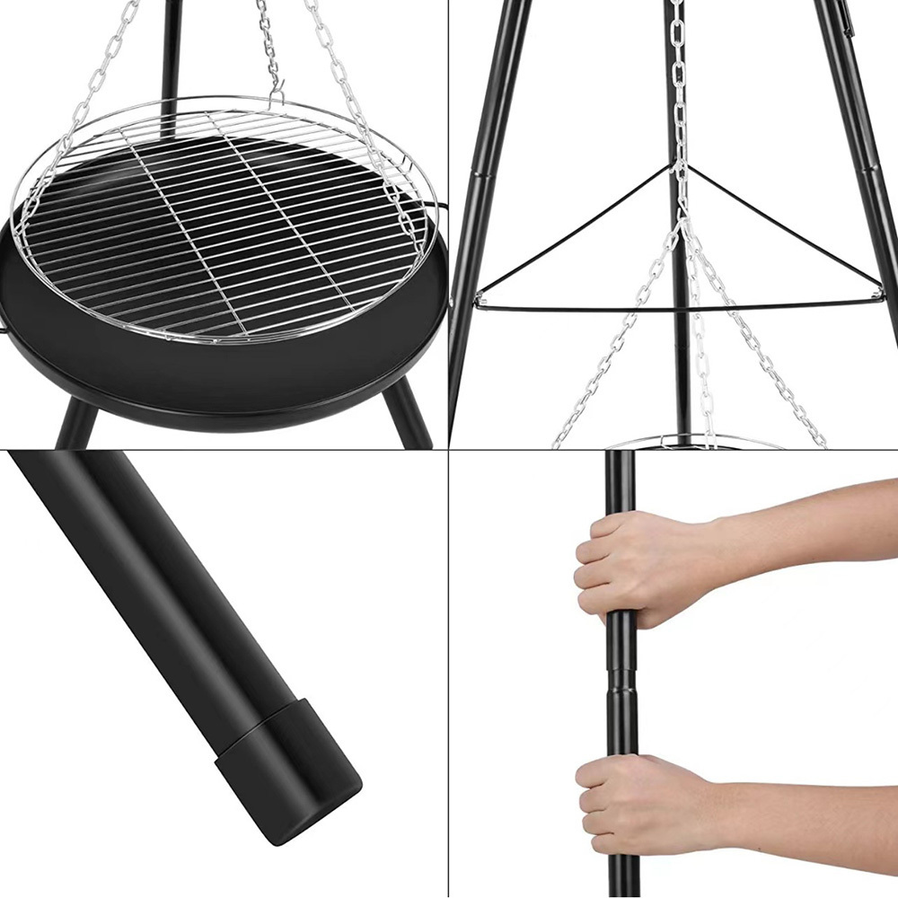 Multi Purpose BBQ Brazier Outdoor Vertical Adjustable Tripod Hanging Charcoal Grill Camping Fire Pit