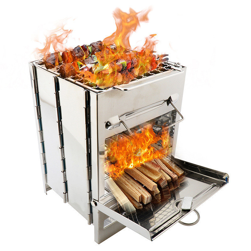 Stainless Steel Folding Barbecue Grill Outdoor Multi Function Wood Stove Portable Fire Stand