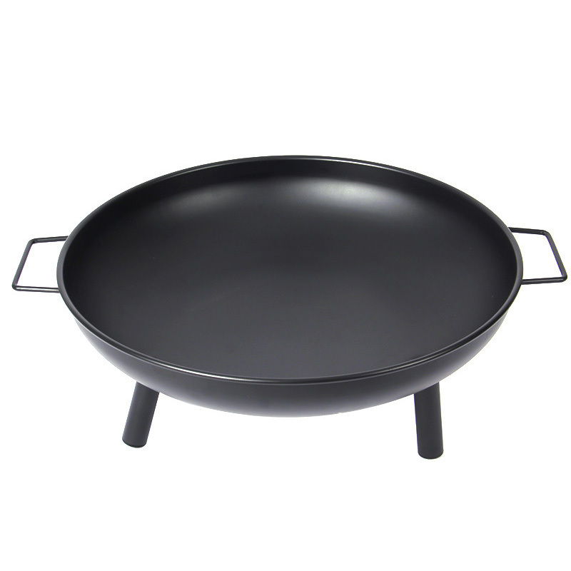 Black Round Three Legs Outdoor Camping Brazier BBQ Fire Pit With Handle Charcoal Firepit Bowl