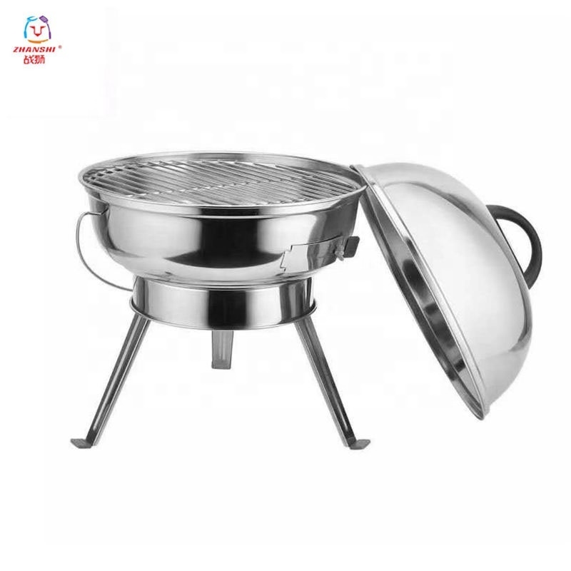 High quality stainless steel Round Charcoal BBQ Grill With Cover Outdoor Camping Barbecue Grill Charcoal Oven