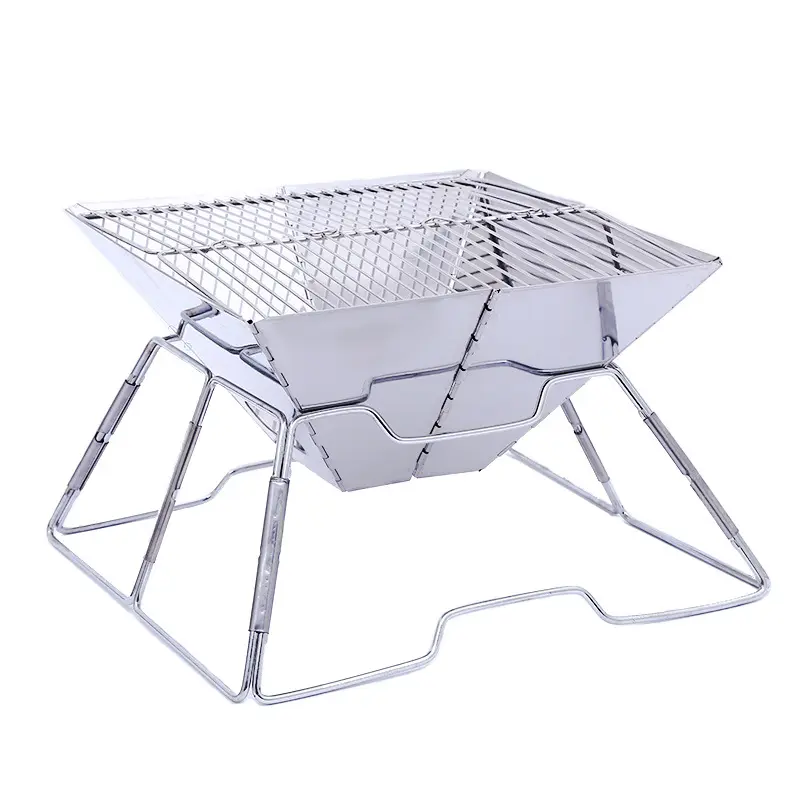 Tabletop Square Folding Barbecue Grill Wood Burning Outdoor Fire Pit Stainless Steel Charcoal Grills BBQ With Carry Bag