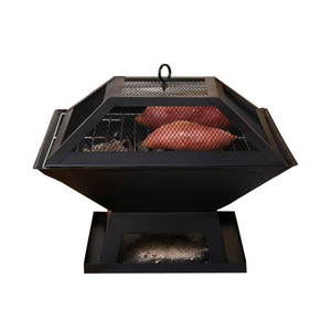 Portable Small Winter Heating Equipment Square Camping Fire Pits With Cover Wood Burning BBQ Grill