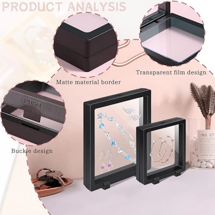 2023 hanging transparent jewelry box Plastic Floating jewelry box floating frame 3d suspension jewelry display box