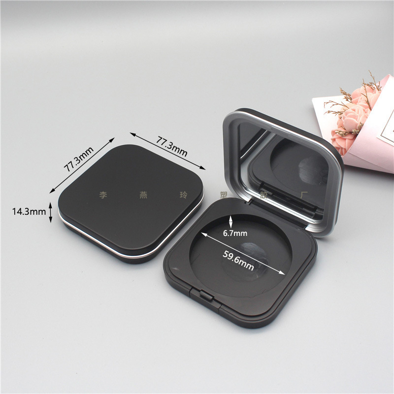 Luxury black square aluminum blusher case single eyeshadow makeup multifunction practical custom logo empty compact case