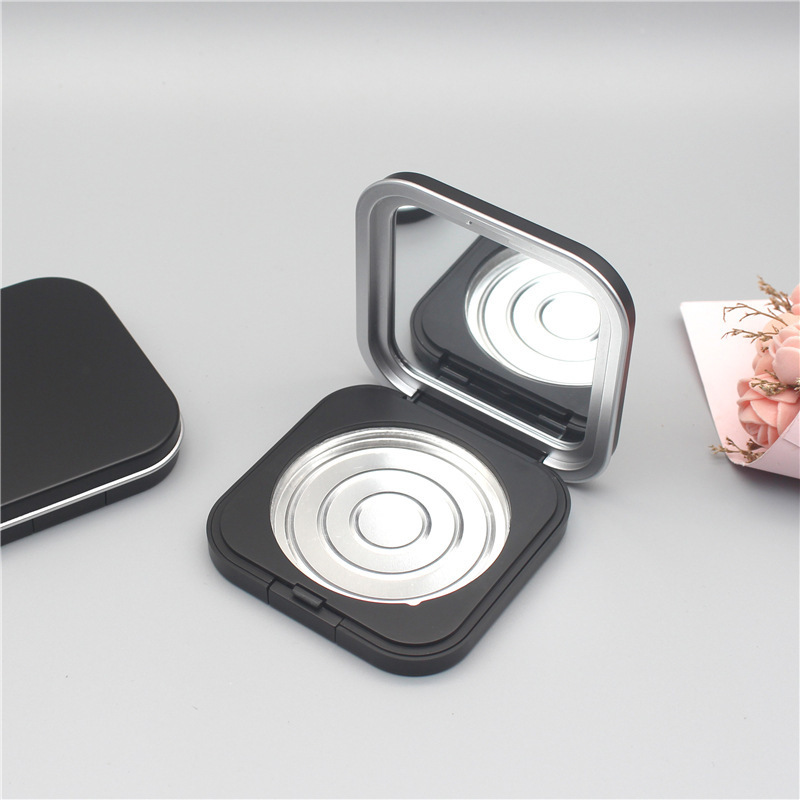 Luxury black square aluminum blusher case single eyeshadow makeup multifunction practical custom logo empty compact case