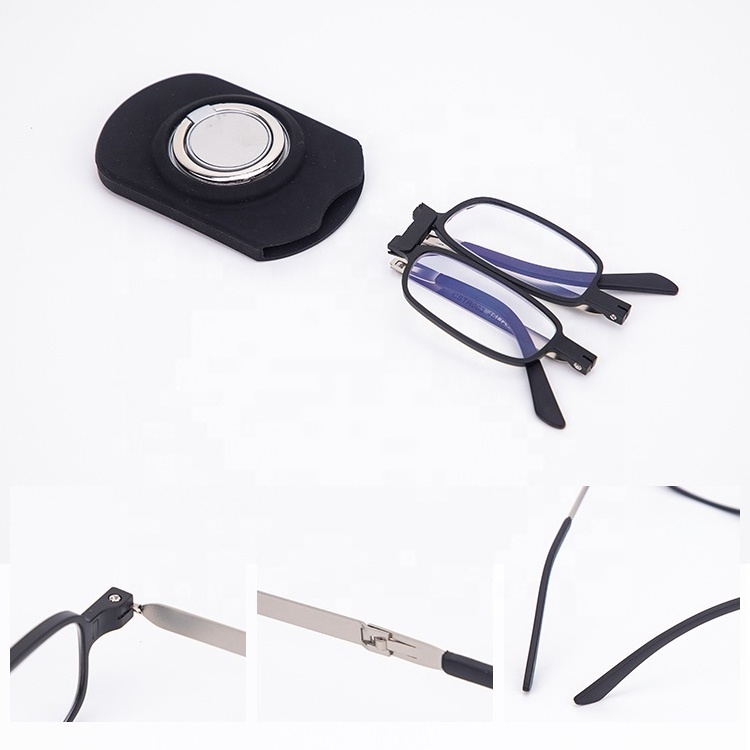 folding portable Square Eye Glasses folding eyewear with box Resistant Comfortable metal Reading Glasses with silicone case