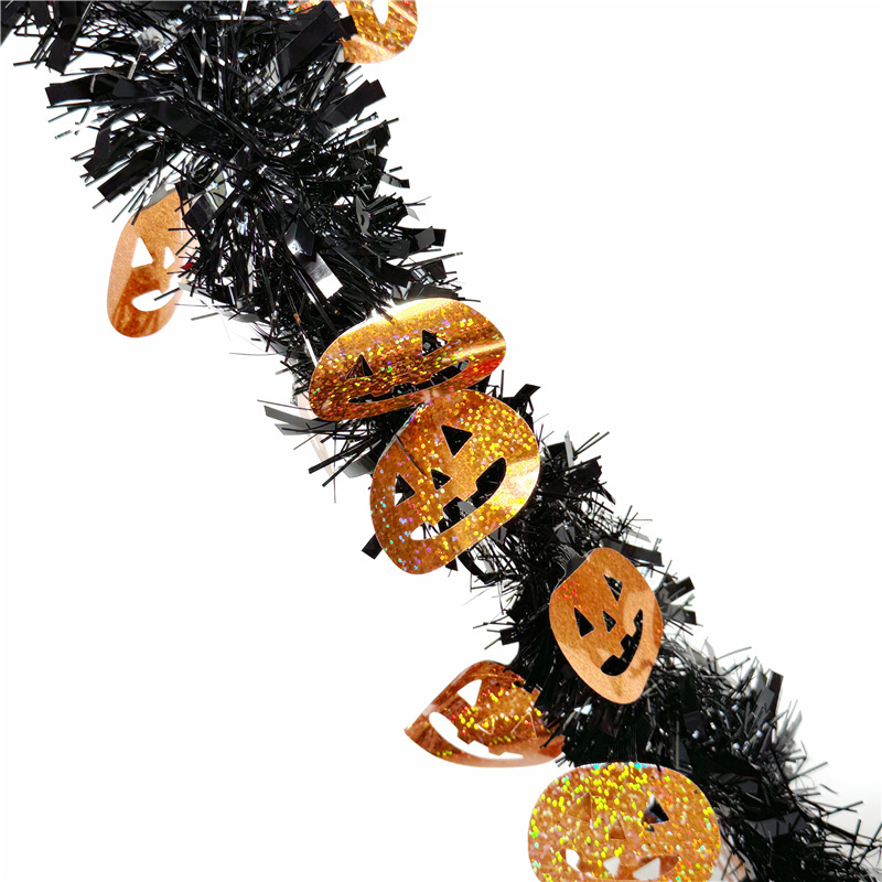 Halloween tinsel garland decorations Pumpkin ribbons Christmas outdoor decor props Black orange party plastic wire garland