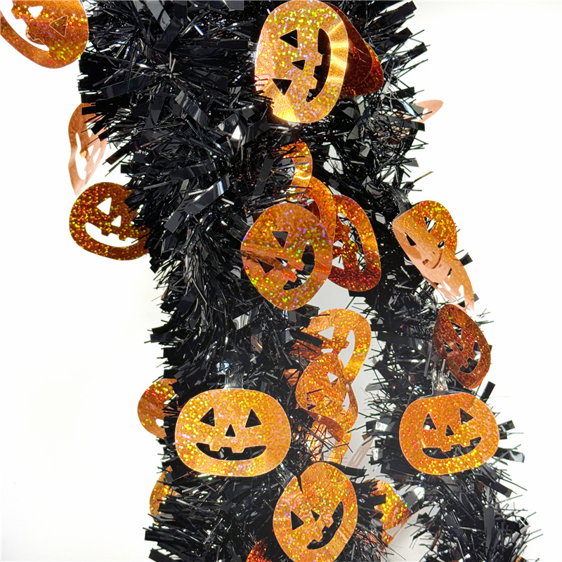 Halloween tinsel garland decorations Pumpkin ribbons Christmas outdoor decor props Black orange party plastic wire garland