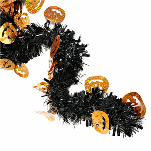 Halloween tinsel garland decorations Pumpkin ribbons Christmas outdoor decor props Black orange party plastic wire garland