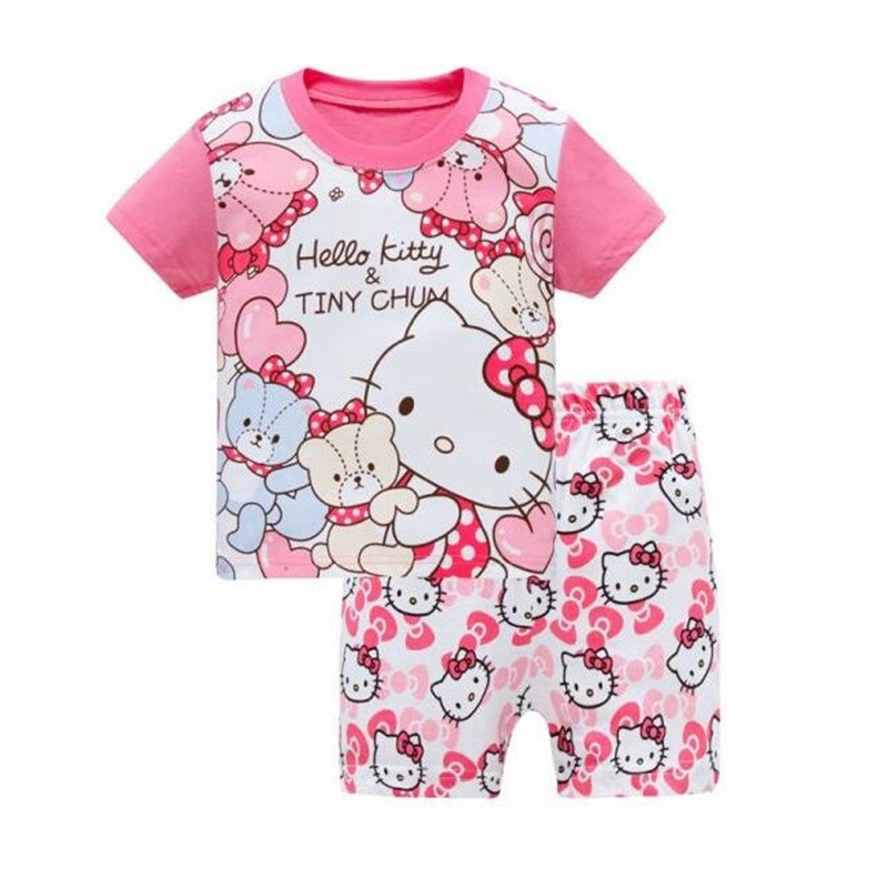 Wholesale Baby Girl Summer Clothes Sets Kids Girls Short Sleeve T-shirt Sets Cotton Pajamas Top and Shorts 2 Pcs Clothes Set