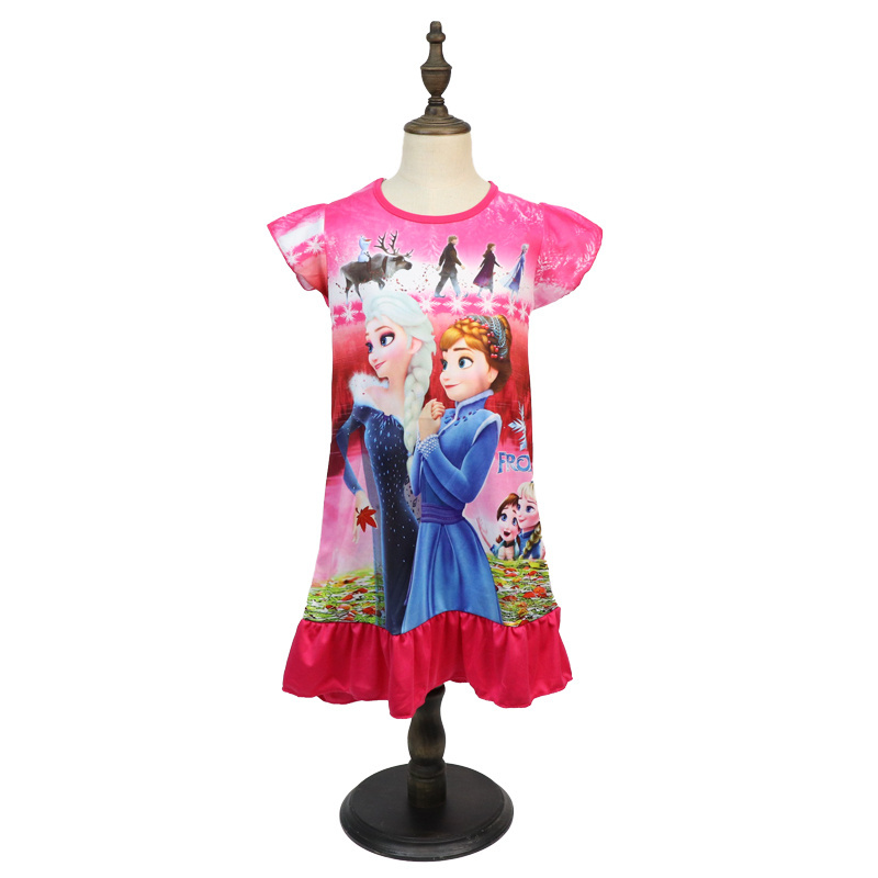 kids skirt cartoon 2 Elsa Anna summer short-sleeved New children's pajamas nightdress Rapunze girl dress